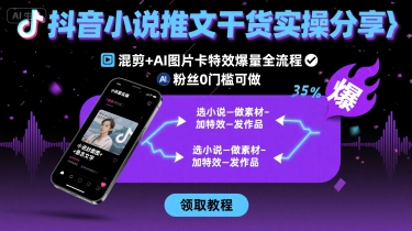 抖音小说推文干货实操分享，混剪+AI图片卡特效爆量全流程，0粉丝0门槛可做祝你网-副业赚钱-互联网创业-资源整合祝你网