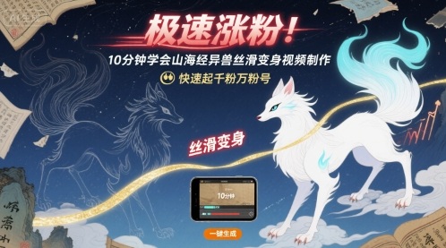 极速涨粉！10分钟学会山海经异兽丝滑变身视频制作，快速起千粉万粉号祝你网-副业赚钱-互联网创业-资源整合祝你网