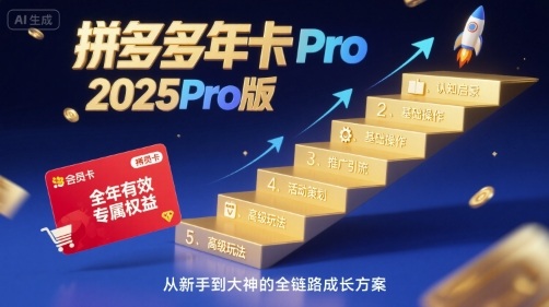 拼多多年卡2025Pro版，五大板块从认知到基础、从推广到活动、从活动到玩法祝你网-副业赚钱-互联网创业-资源整合祝你网