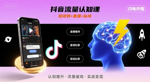抖音流量认知课，短视频+直播+私域，认知提升，闪电开悟祝你网-副业赚钱-互联网创业-资源整合祝你网