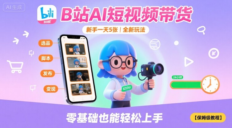 B站AI短视频带货，新手一天5张，全新玩法【保姆级教程】祝你网-副业赚钱-互联网创业-资源整合祝你网