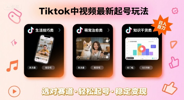 Tiktok中视频最新起号玩法，想要日入百刀，做好这几个赛道就可以了祝你网-副业赚钱-互联网创业-资源整合祝你网