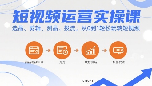 短视频运营实操课，选品、剪辑、测品、投流，从0到1轻松玩转短视频祝你网-副业赚钱-互联网创业-资源整合祝你网