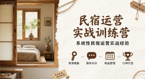 民宿运营实战训练营，系统性民宿运营实战经验祝你网-副业赚钱-互联网创业-资源整合祝你网