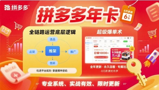 拼多多年卡【8月更新6节】拼多多全链路运营底层逻辑，超级爆单术祝你网-副业赚钱-互联网创业-资源整合祝你网