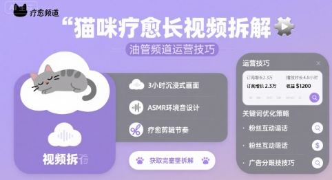 猫咪疗愈长视频拆解 &油管频道运营技巧祝你网-副业赚钱-互联网创业-资源整合祝你网