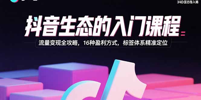 抖音生态的入门课程：流量变现全攻略，16种盈利方式，标签体系精准定位祝你网-副业赚钱-互联网创业-资源整合祝你网