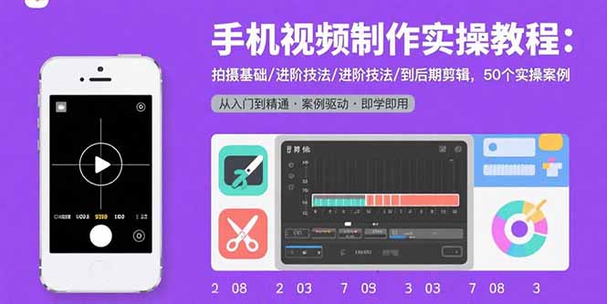 手机视频制作实操教程：拍摄基础/进阶技法/到后期剪辑，50个实操案例祝你网-副业赚钱-互联网创业-资源整合祝你网