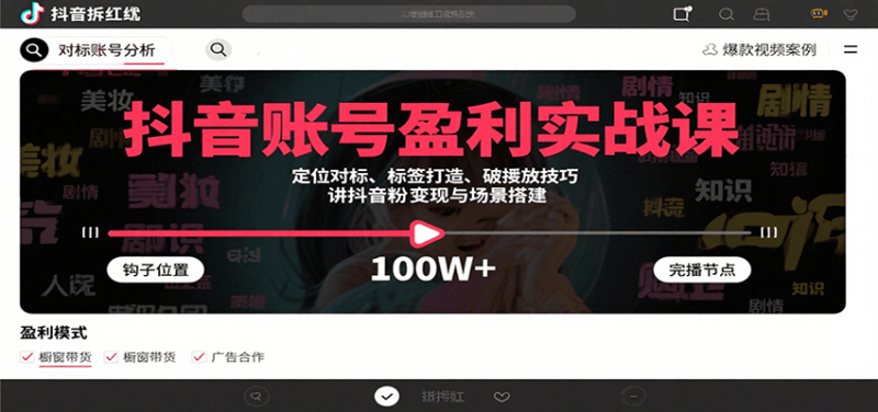 抖音账号盈利实战课，定位对标、标签打造、破播放技巧，讲涨粉变现与场景搭建祝你网-副业赚钱-互联网创业-资源整合祝你网