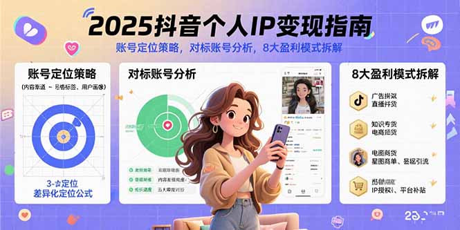 2025抖音个人IP变现指南，账号定位策略，对标账号分析，8大盈利模式拆解祝你网-副业赚钱-互联网创业-资源整合祝你网