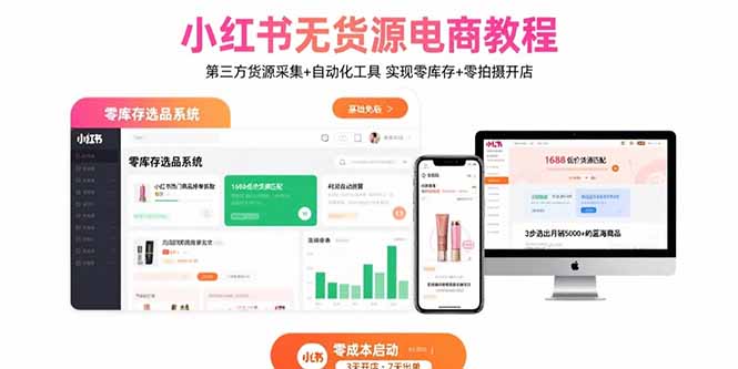 小红书无货源电商教程：第三方货源采集+自动化工具 实现零库存+零拍摄开店祝你网-副业赚钱-互联网创业-资源整合祝你网