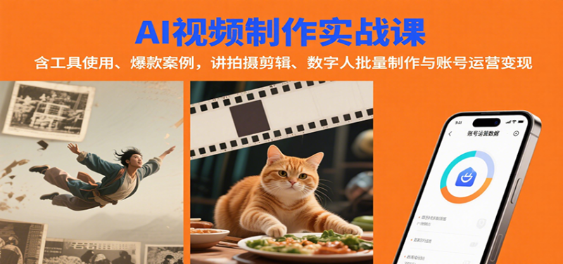 AI视频制作实战：含工具使用、爆款案例，讲拍摄剪辑、数字人批量制作与账号运营变现祝你网-副业赚钱-互联网创业-资源整合祝你网
