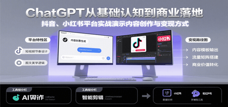 ChatGPT从基础认知到商业落地，实战演示抖音、小红书等平台的内容创作与变现祝你网-副业赚钱-互联网创业-资源整合祝你网
