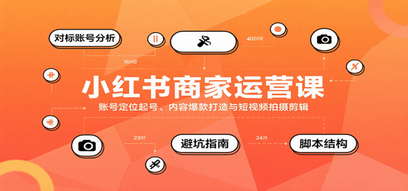 小红书商家运营课，账号定位起号、内容爆款打造与短视频拍摄剪辑祝你网-副业赚钱-互联网创业-资源整合祝你网