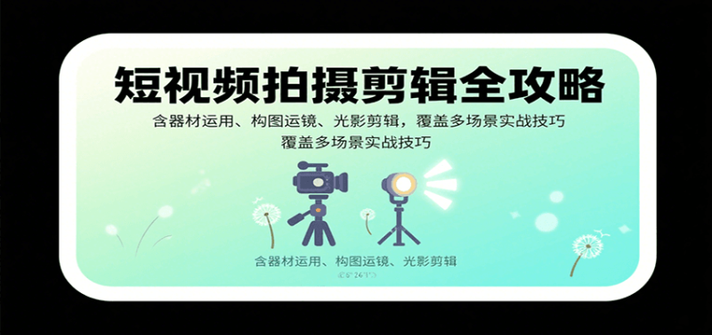 短视频拍摄剪辑全攻略：含器材运用、构图运镜、光影剪辑，覆盖多场景实战技巧祝你网-副业赚钱-互联网创业-资源整合祝你网