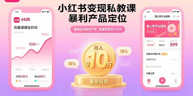 小红书变现私教课，暴利产品定位，高转化内容生产术，快速实现月入10万祝你网-副业赚钱-互联网创业-资源整合祝你网