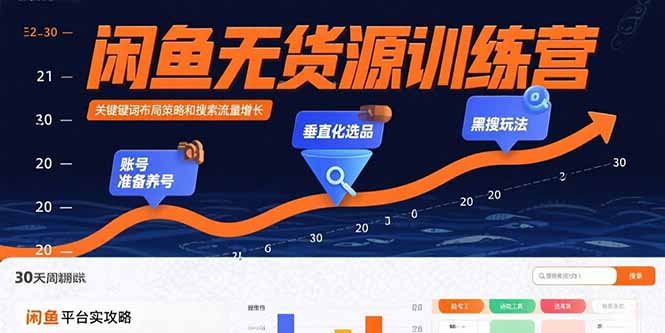 闲鱼无货源训练营：账号准备养号/垂直化选品/黑搜玩法，0基础30天盈利指南祝你网-副业赚钱-互联网创业-资源整合祝你网