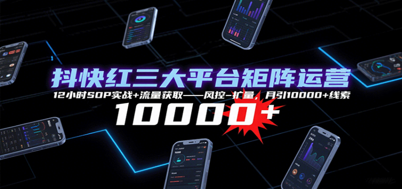 抖快红三大平台矩阵运营，12小时SOP实战+流量获取-风控-扩量，月引10000+线索祝你网-副业赚钱-互联网创业-资源整合祝你网