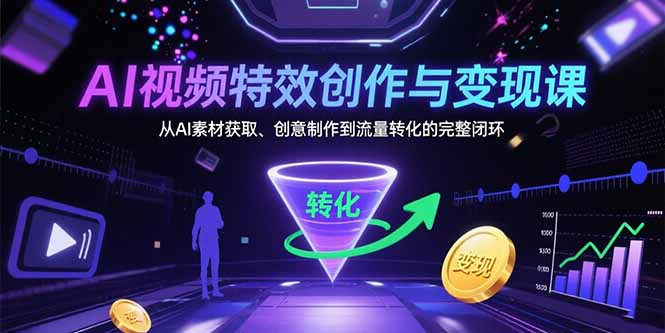 AI视频特效创作与变现课：从AI素材获取、创意制作到流量转化的完整闭环祝你网-副业赚钱-互联网创业-资源整合祝你网