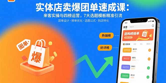 实体店卖爆团单速成课：来客实操与四榜运营，7大选题模板精准引流祝你网-副业赚钱-互联网创业-资源整合祝你网