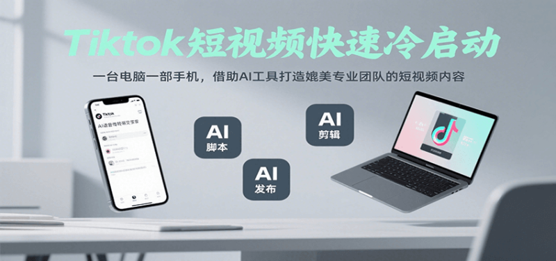 Tiktok短视频快速冷启动，一台电脑一部手机，借助AI工具打造媲美专业团队的短视频内容祝你网-副业赚钱-互联网创业-资源整合祝你网