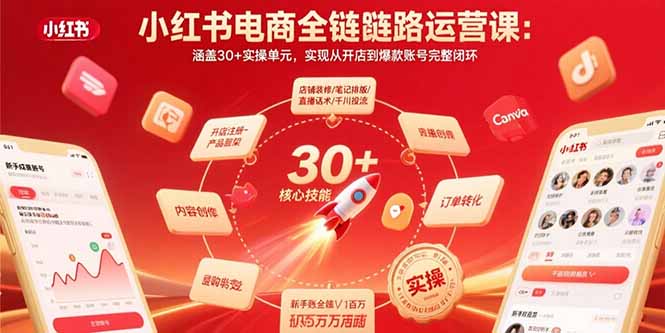 小红书电商全链路运营课：涵盖30+实操单元，实现从开店到爆款账号完整闭环祝你网-副业赚钱-互联网创业-资源整合祝你网
