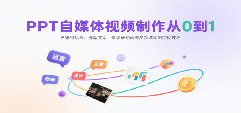 PPT自媒体视频制作从0到1：含账号运营、选题文案，讲设计动画与多领域案例变现技巧祝你网-副业赚钱-互联网创业-资源整合祝你网