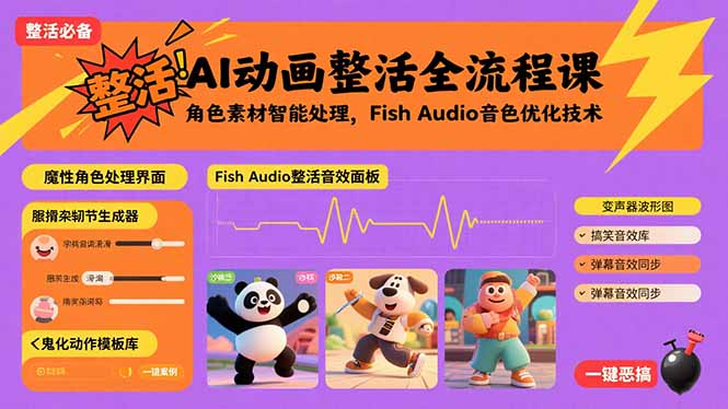 AI动画整活全流程课，角色素材智能处理，Fish Audio音色优化技术祝你网-副业赚钱-互联网创业-资源整合祝你网