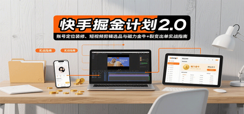 快手掘金计划2.0，账号定位装修、短视频剪辑选品与磁力金牛+裂变出单实战指南祝你网-副业赚钱-互联网创业-资源整合祝你网