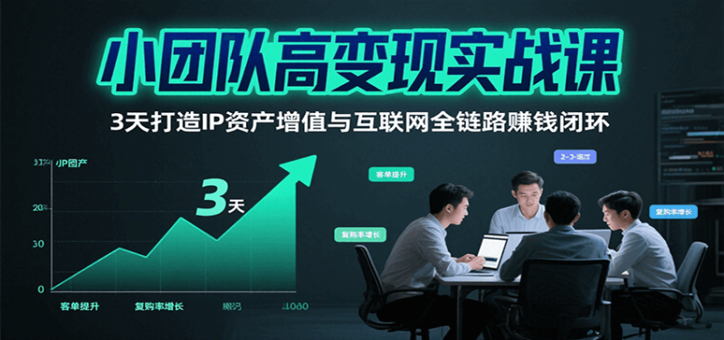 小团队高变现实战课，3天打造IP资产增值与互联网全链路赚钱闭环(第二期)祝你网-副业赚钱-互联网创业-资源整合祝你网