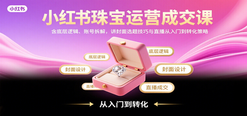 小红书珠宝运营成交课：含底层逻辑、账号拆解，讲封面选题技巧与直播从入门到转化策略祝你网-副业赚钱-互联网创业-资源整合祝你网