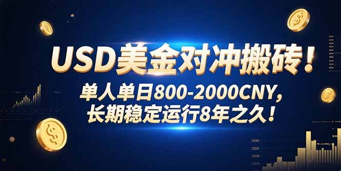 USD美金对冲搬砖!单人单日800-2000CNY，长期稳定运行8年之久祝你网-副业赚钱-互联网创业-资源整合祝你网