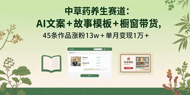 中草药养生赛道：AI文案+故事模板+橱带货，45条作品涨粉13w+单月变现1万+祝你网-副业赚钱-互联网创业-资源整合祝你网