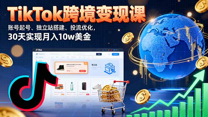TikTok跨境变现课：账号起号、独立站搭建、投流优化，30天实现月入10w美金祝你网-副业赚钱-互联网创业-资源整合祝你网