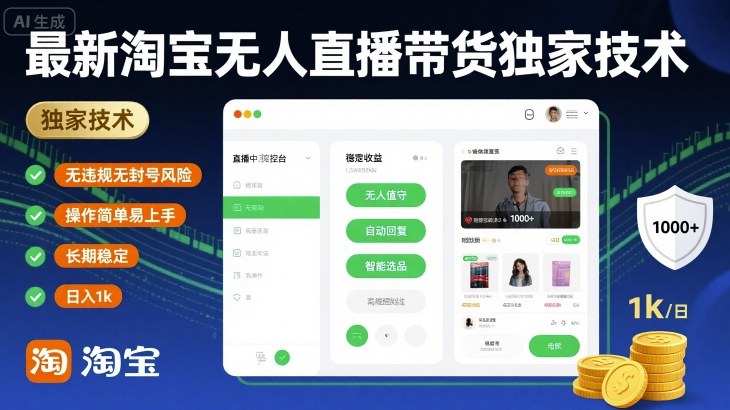 最新淘宝无人直播带货独家技术，无违规无封号风险，操作简单易上手，长期稳定日入1k【揭秘】祝你网-副业赚钱-互联网创业-资源整合祝你网