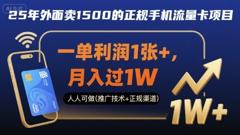 25年外面卖1500的正规手机流量卡项目，一单利润1张+，月入过1W，人人可做(推广技术+正规渠道)祝你网-副业赚钱-互联网创业-资源整合祝你网
