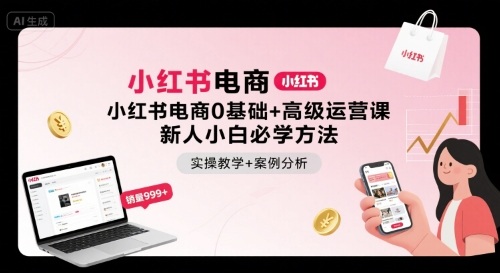 小红书电商0基础+高级运营课，新人小白必学方法，实操教学+案例分析祝你网-副业赚钱-互联网创业-资源整合祝你网