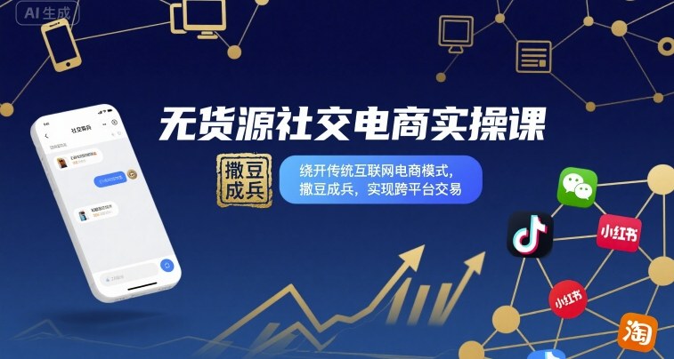 无货源社交电商实操课，绕开传统互联网电商模式，撒豆成兵，实现跨平台交易祝你网-副业赚钱-互联网创业-资源整合祝你网