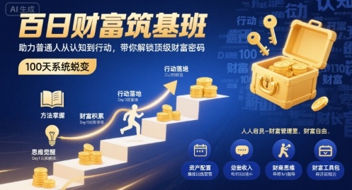 百日财富筑基班，助力普通人从认知到行动，带你解锁顶级财富密码祝你网-副业赚钱-互联网创业-资源整合祝你网