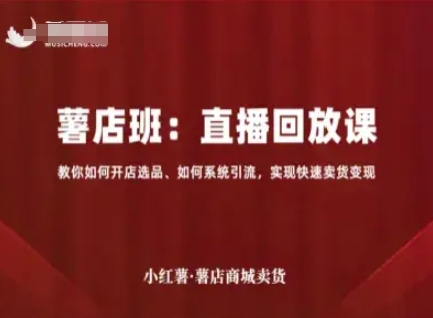 小红薯薯店商城卖货直播回放课，教你如何开店选品、如何系统引流，实现快速卖货变现祝你网-副业赚钱-互联网创业-资源整合祝你网