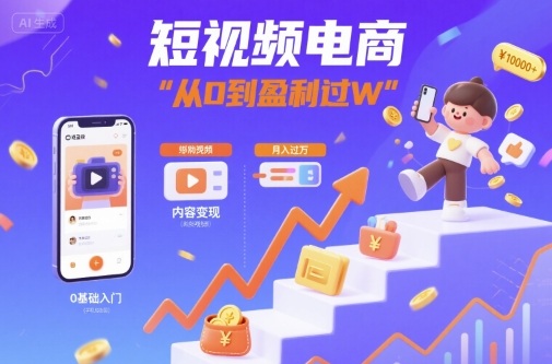 短视频电商：短视频变现从0到盈利过W祝你网-副业赚钱-互联网创业-资源整合祝你网