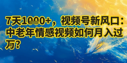 7天收益1k+，视频号新风口：中老年情感视频如何月入过W?祝你网-副业赚钱-互联网创业-资源整合祝你网
