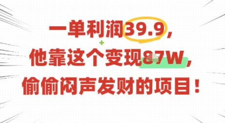 一单利润39.9，有人靠这个变现几十个，偷偷闷声发财的项目祝你网-副业赚钱-互联网创业-资源整合祝你网