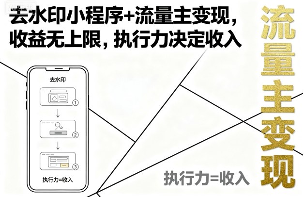 去水印小程序+流量主变现，收益无上限，执行力决定收入祝你网-副业赚钱-互联网创业-资源整合祝你网
