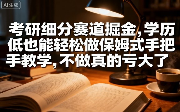 考研细分赛道掘金，日入1k+，学历低也能轻松做保姆式手把手教学，不做真的亏大了祝你网-副业赚钱-互联网创业-资源整合祝你网