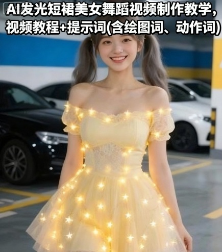 AI发光短裙美女舞蹈视频制作教学，视频教程+提示词(含绘图词、动作词)祝你网-副业赚钱-互联网创业-资源整合祝你网