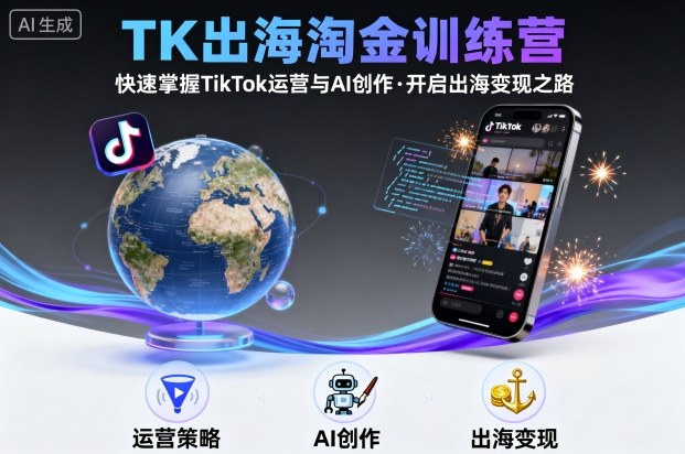 TK出海淘金训练营，助你快速掌握TikTok运营与AI创作，开启出海变现之路祝你网-副业赚钱-互联网创业-资源整合祝你网