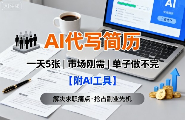 AI代写简历，一天5张，今年找工作难，市场刚需，单子做不完【附AI工具】祝你网-副业赚钱-互联网创业-资源整合祝你网