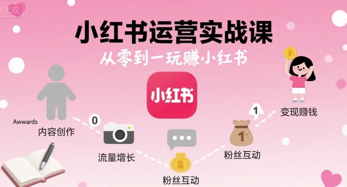 小红书运营实战课，从零到一玩賺小红书祝你网-副业赚钱-互联网创业-资源整合祝你网