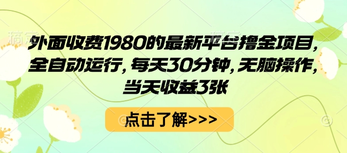 外面收费1980的最新平台撸金项目，全自动运行，每天30分钟，无脑操作，当天收益3张祝你网-副业赚钱-互联网创业-资源整合祝你网